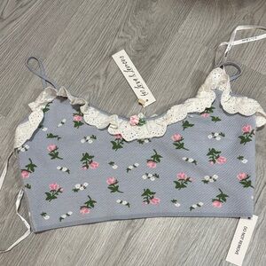 For Love And Lemons Blue Floral Crop Top NWT